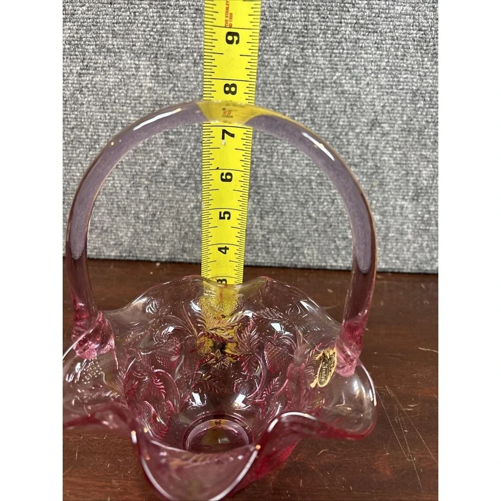 Vtg~Fenton~Strawberry Pattern Dusty Rose Handled Basket~W/Tag and Sticker